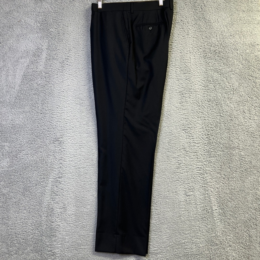 Jhane Barnes Dress Pants Men 40W 34L Black Wool Super 100s Flat Front Trousers